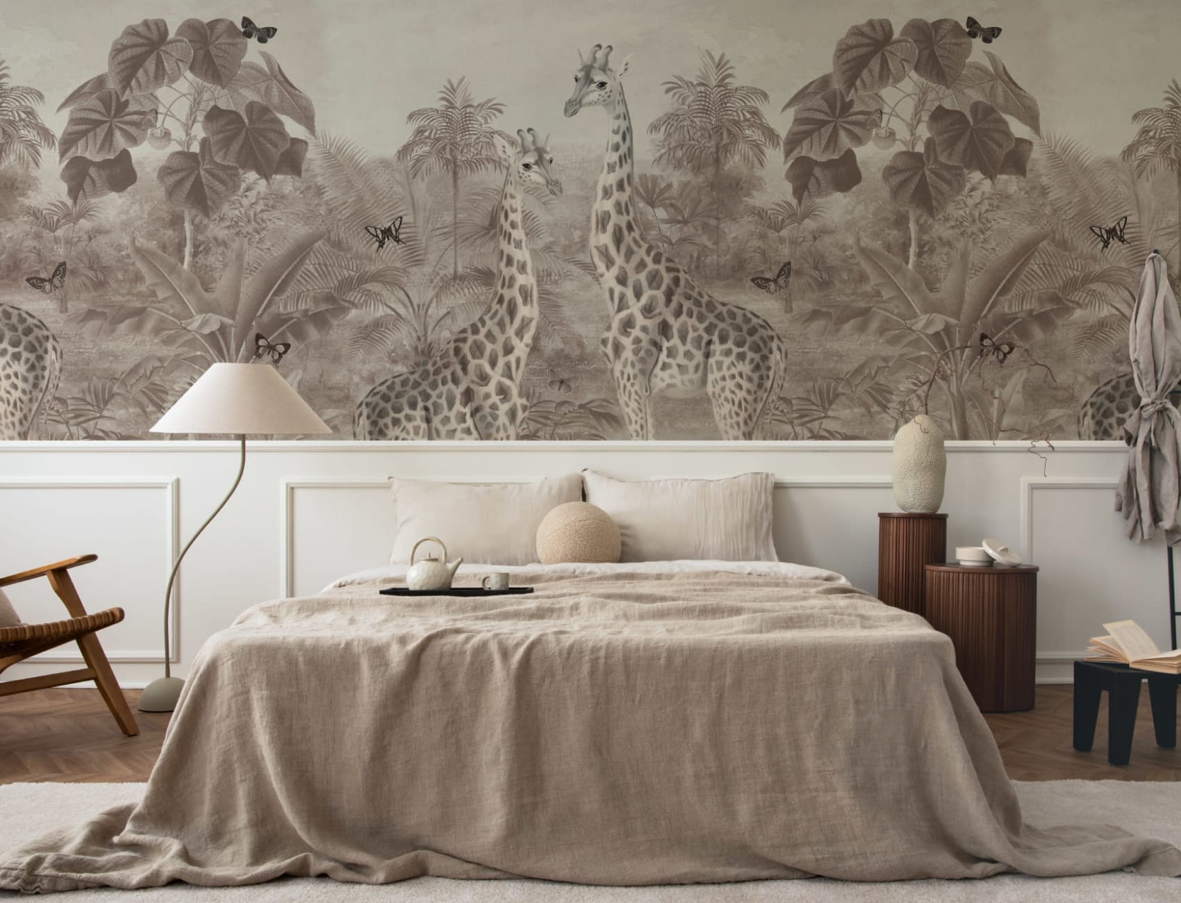 Beige vintage tropisk giraff illustrasjon fototapet