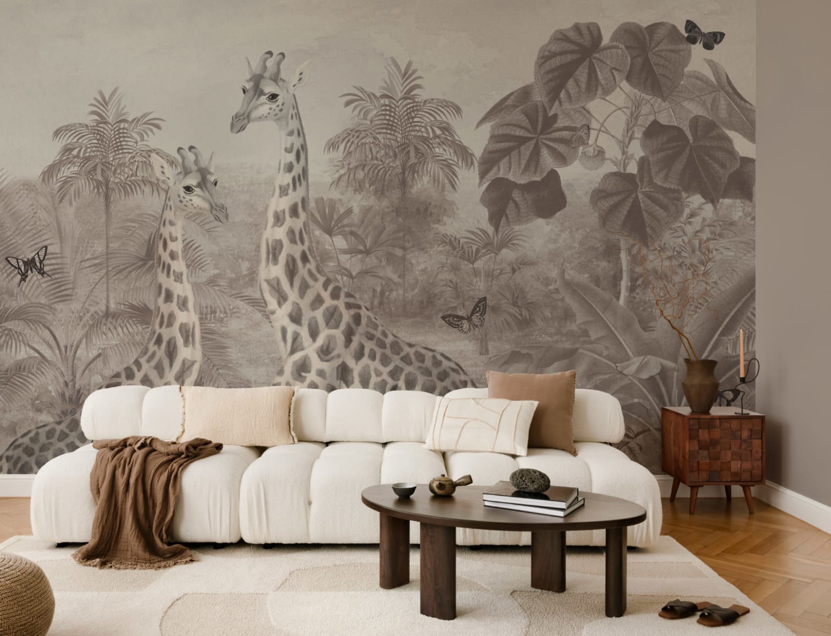 Beige vintage tropisk giraff illustrasjon fototapet
