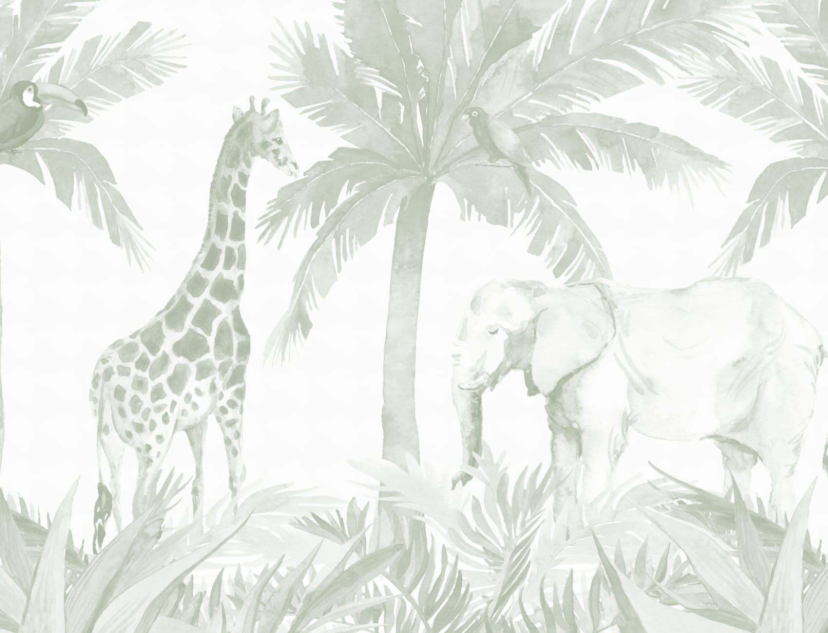 Groene aquarel Jungle Behang muurschildering