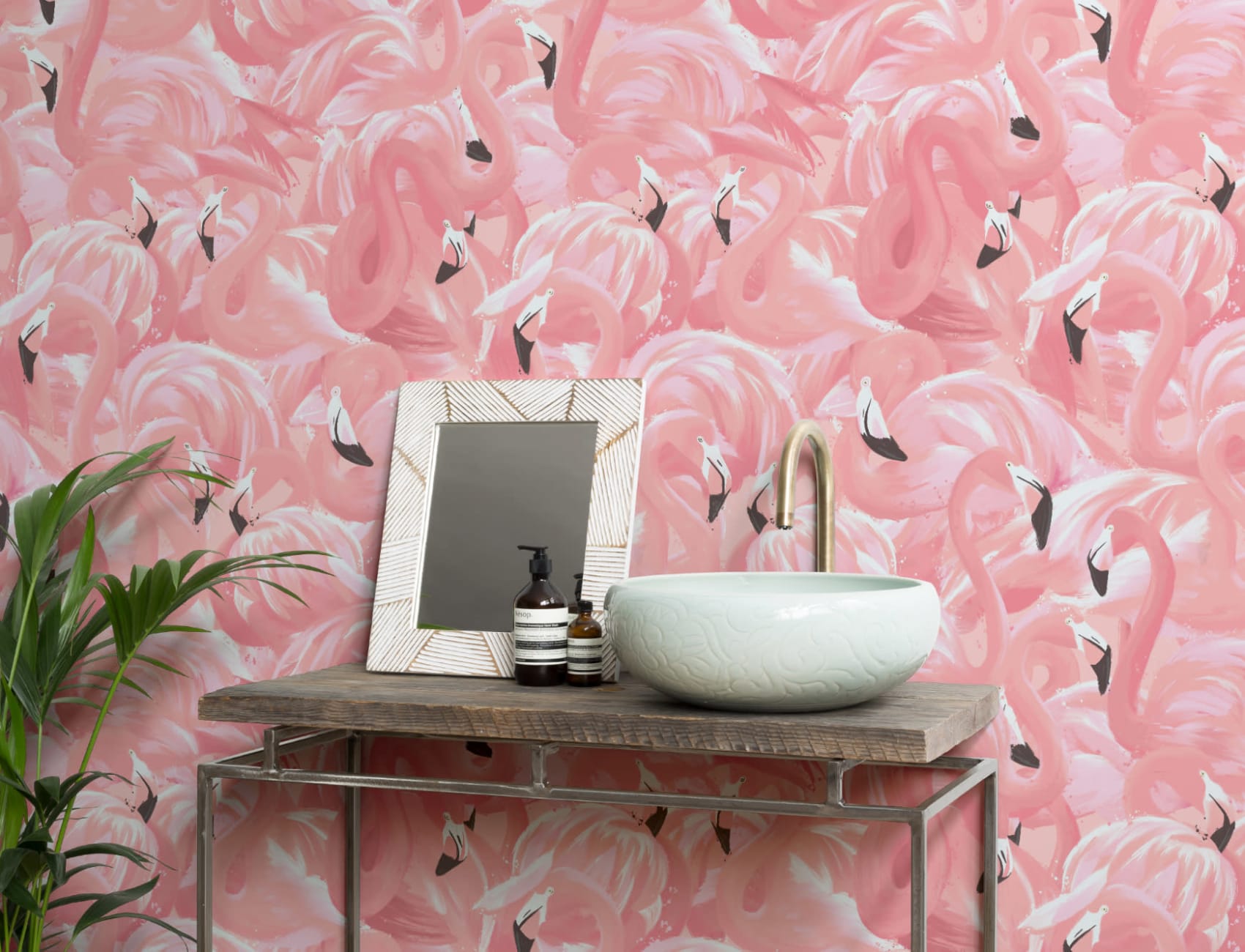 Pink Flamingo Bird Pattern Wallpaper Mural