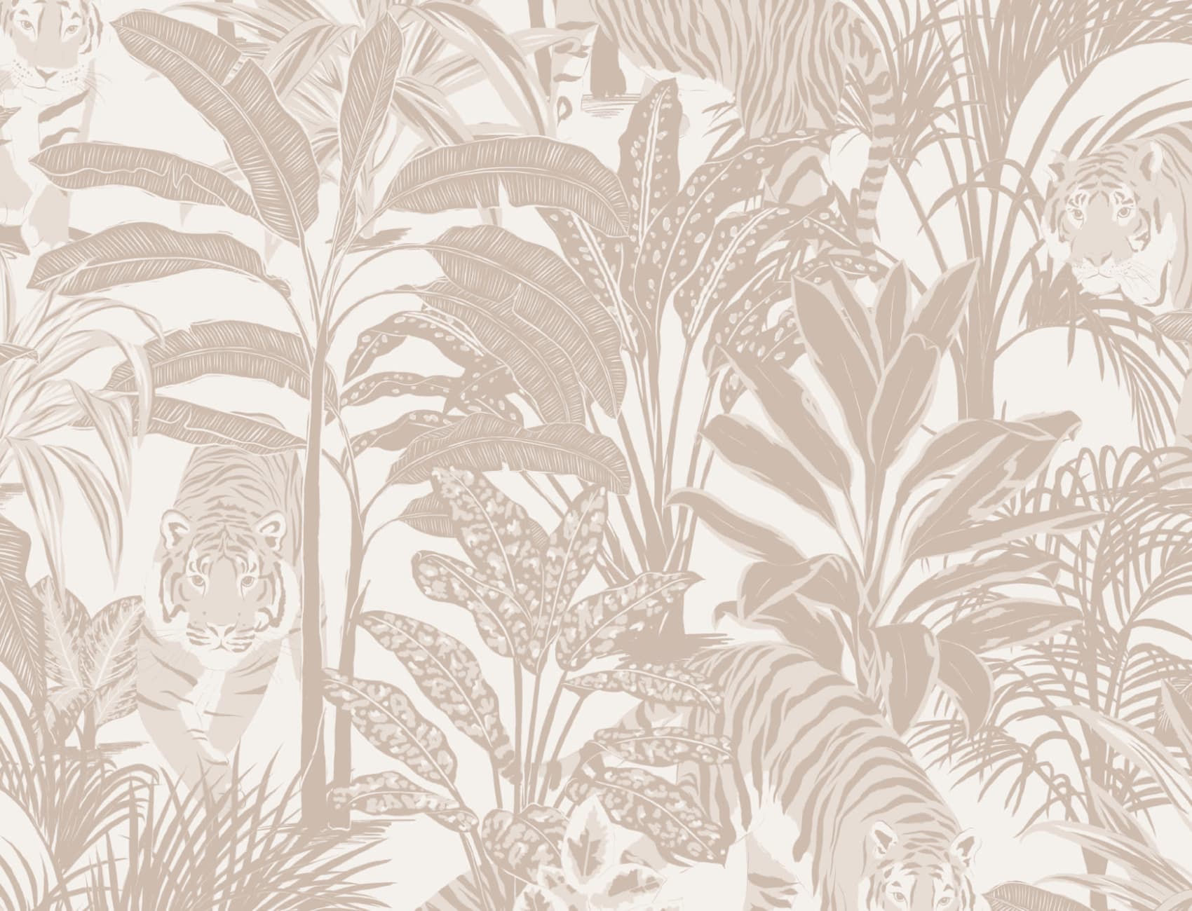 Beige Tropical Tiger Jungle Repeat Pattern Wallpaper