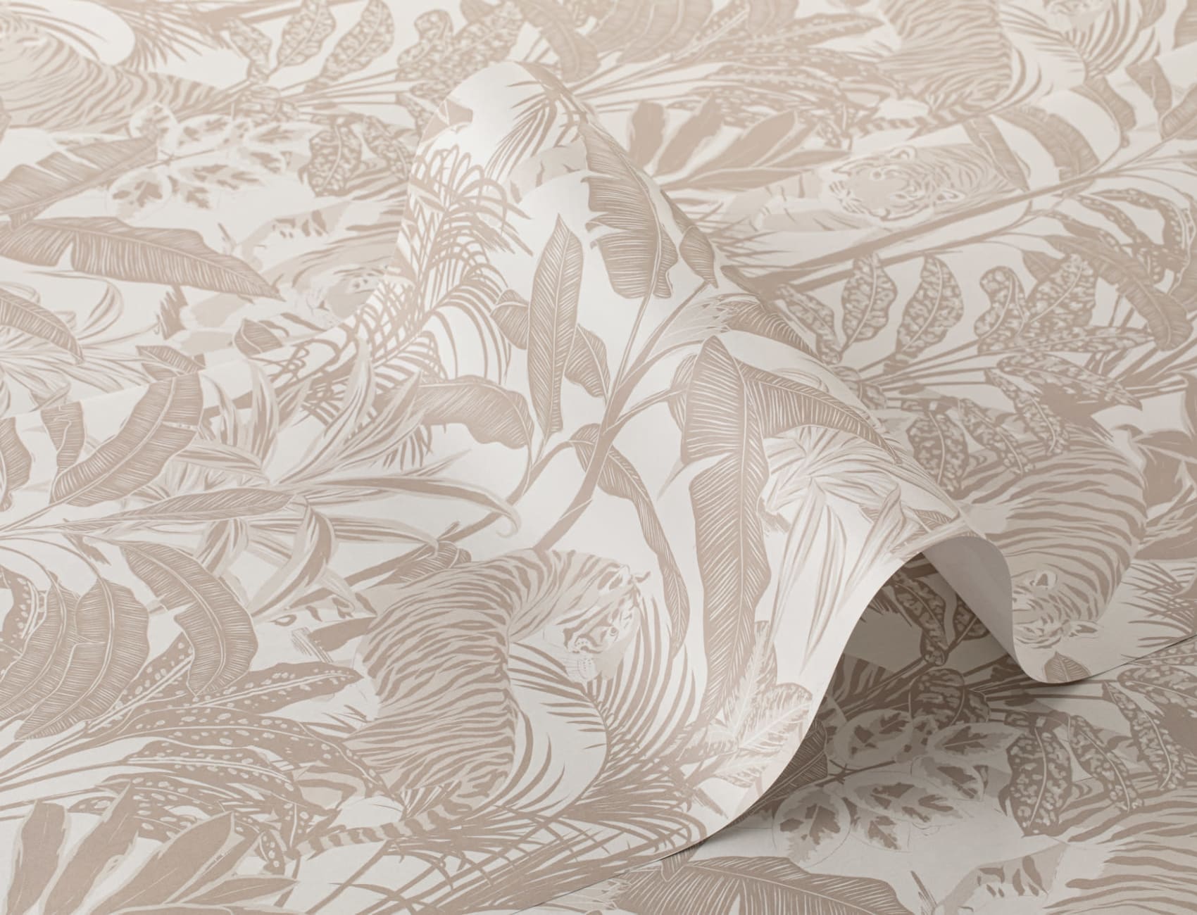 Beige Tropical Tiger Jungle Repeat Pattern Wallpaper