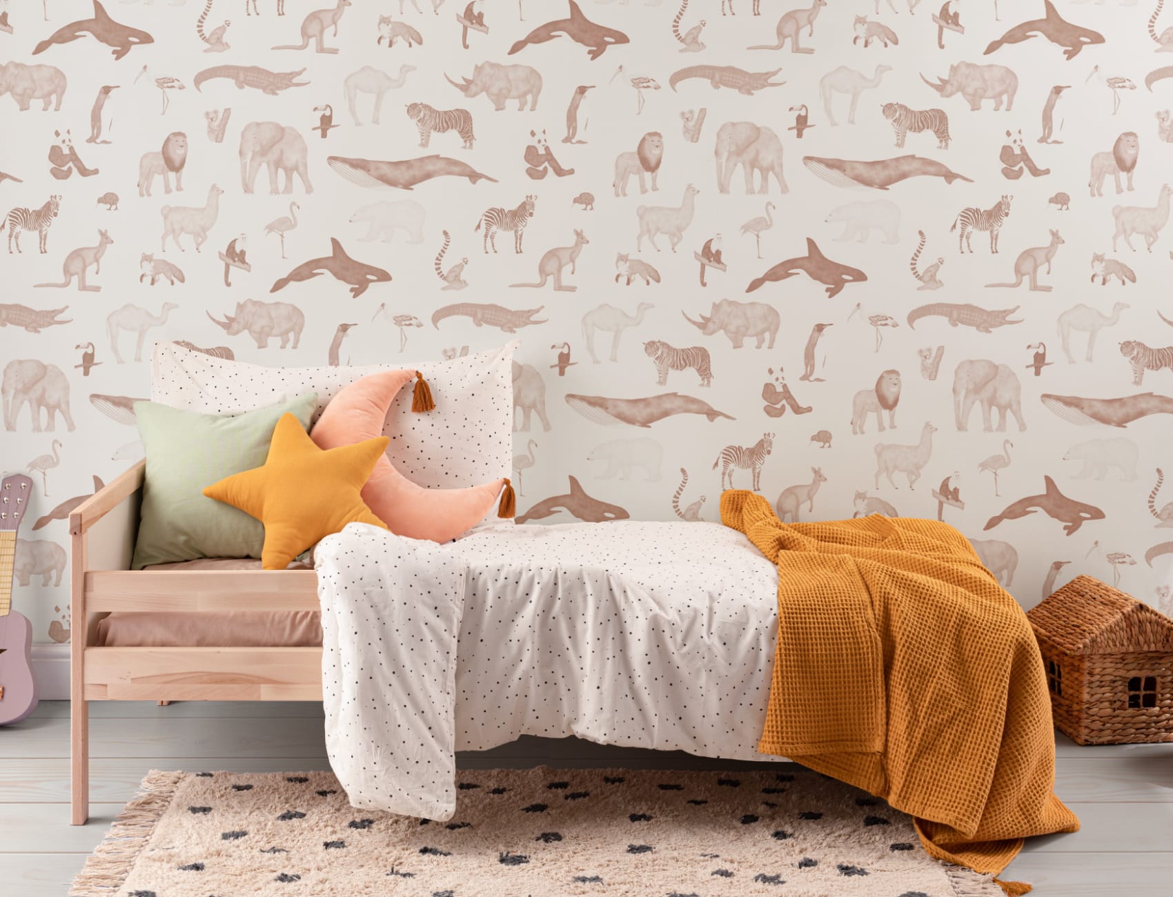 Terracotta Watercolor Animals Repeat Pattern Wallpaper