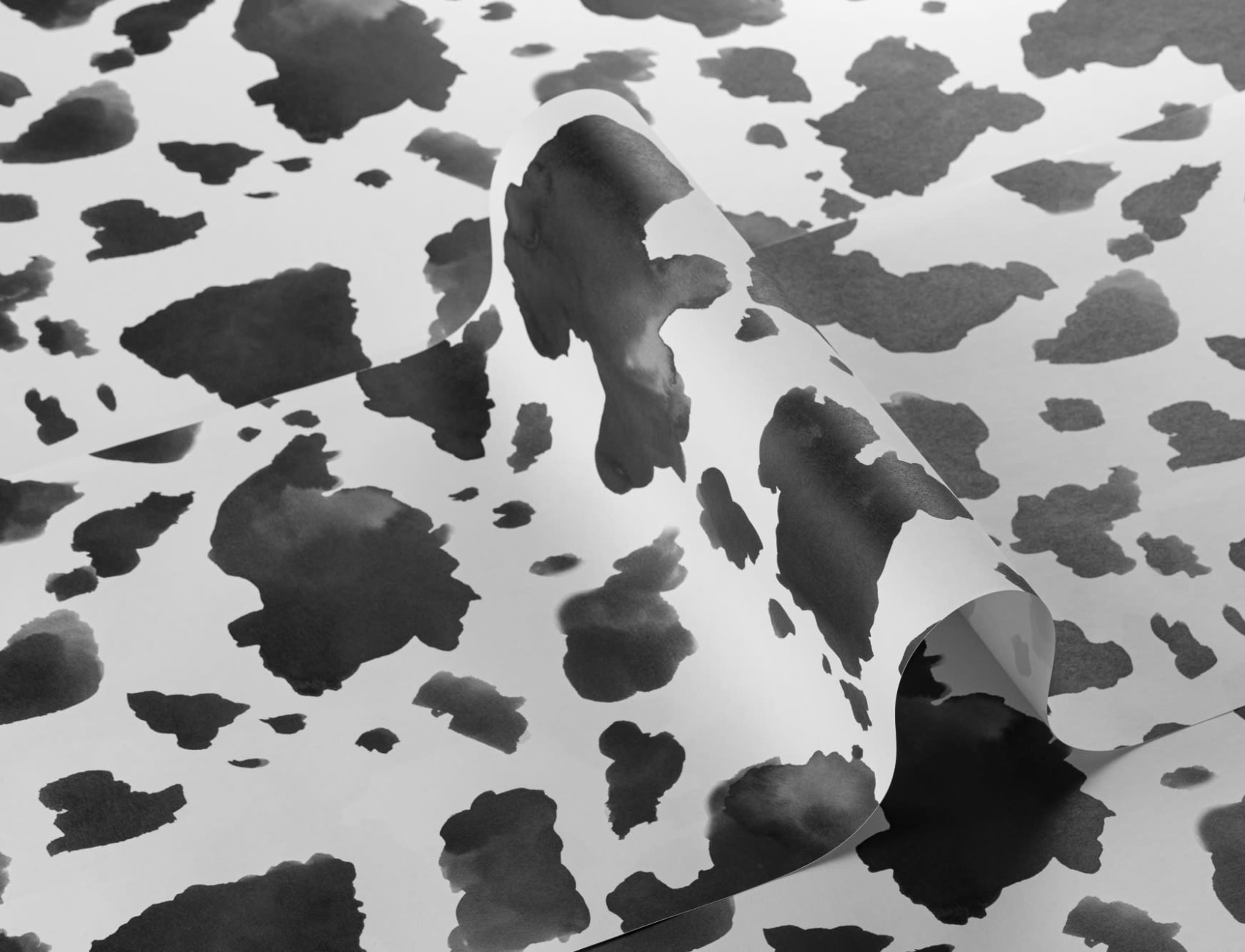 Painted Black and White Cow Print Repeat Pattern Wallpaper