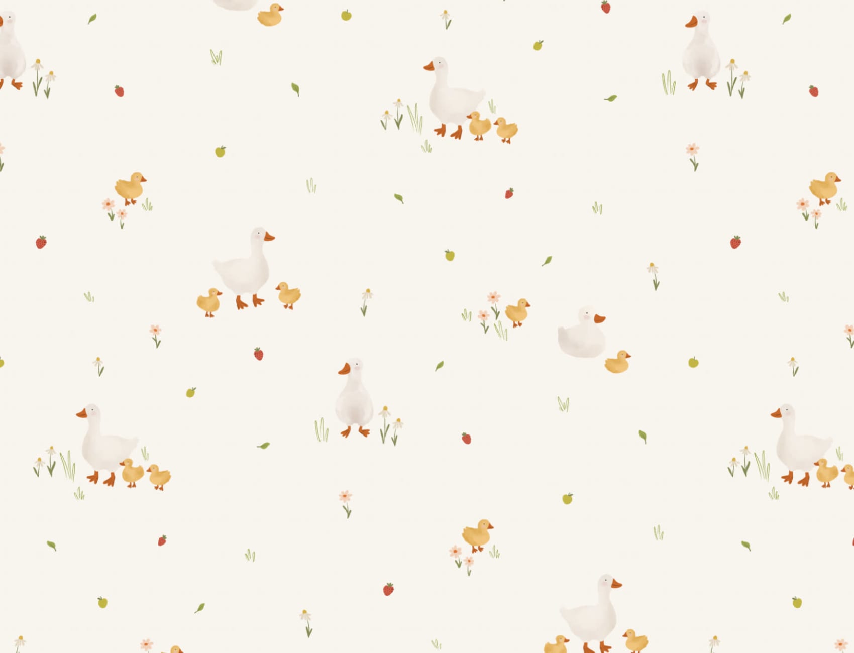 Papel de parede estampado Cute Beige Duck & Ducklings