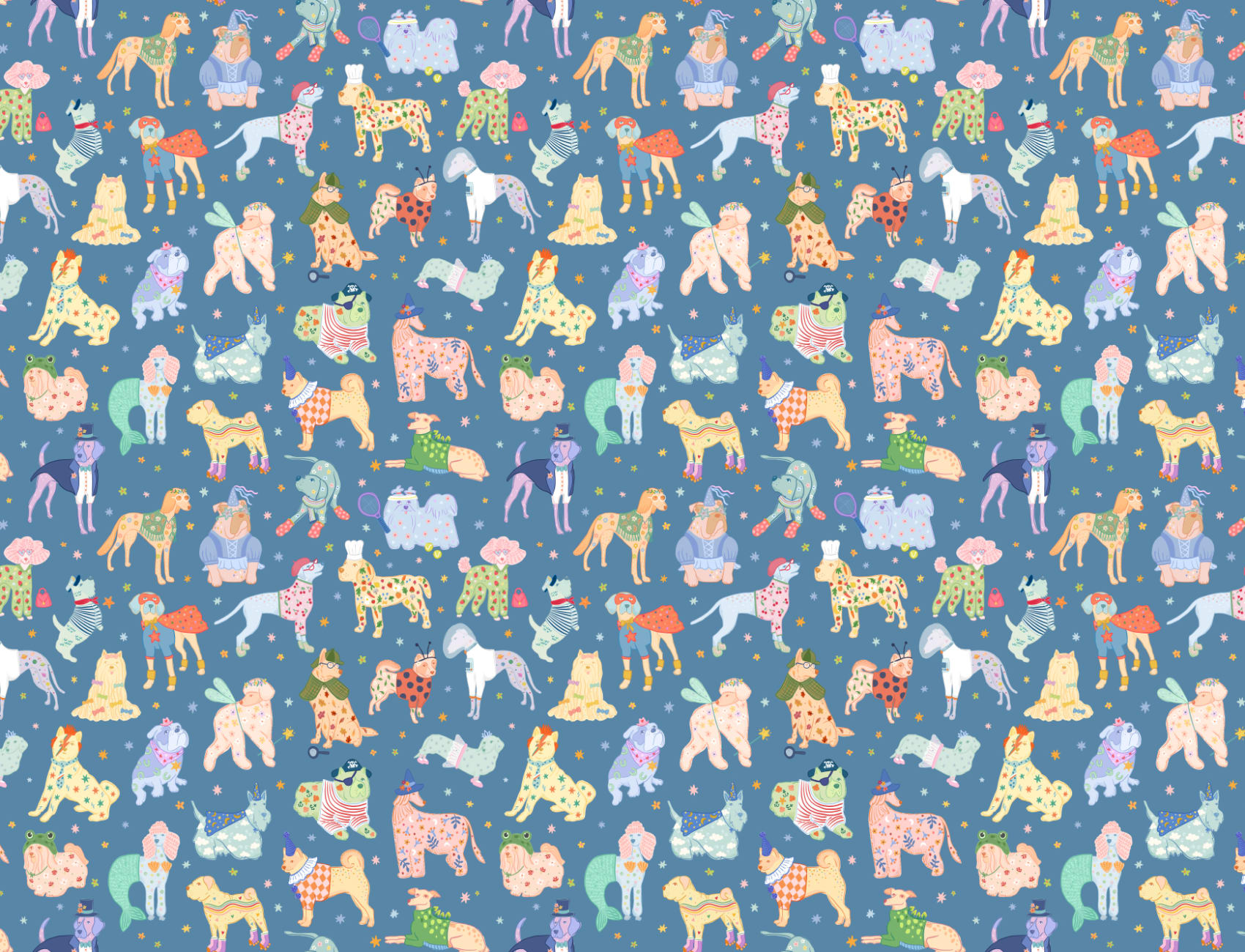 Mural dos cães azuis com fatos