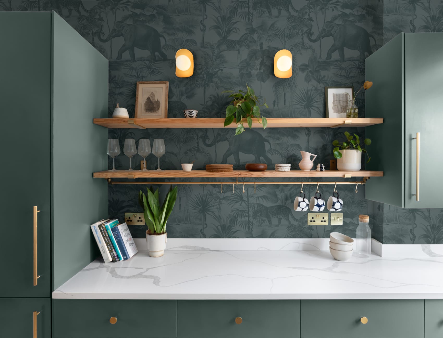 Teal Tropical Tonal Jungle Animal Wallpaper