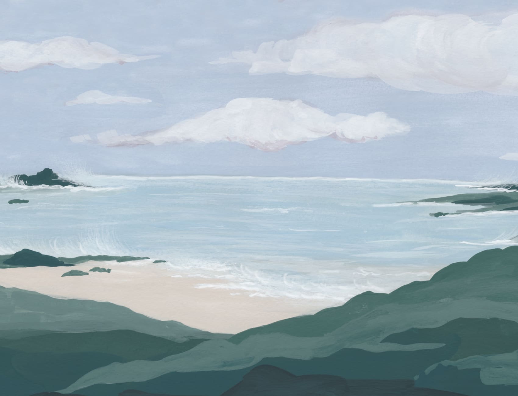 Blue Coastal Landscape Calming Beach Mural