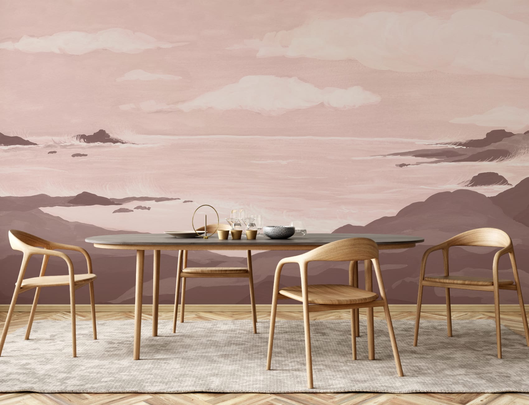 Pink Coastal Serenity Landscape Wallpaper Mural