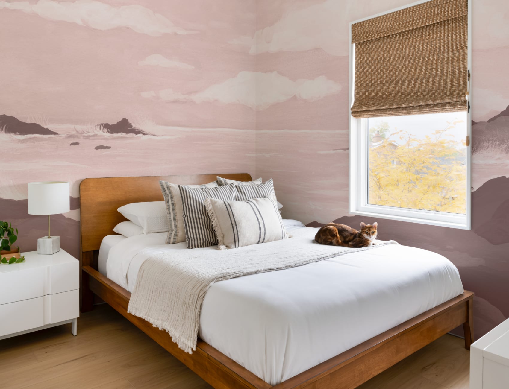 Pink Coastal Serenity Landscape Wallpaper Mural