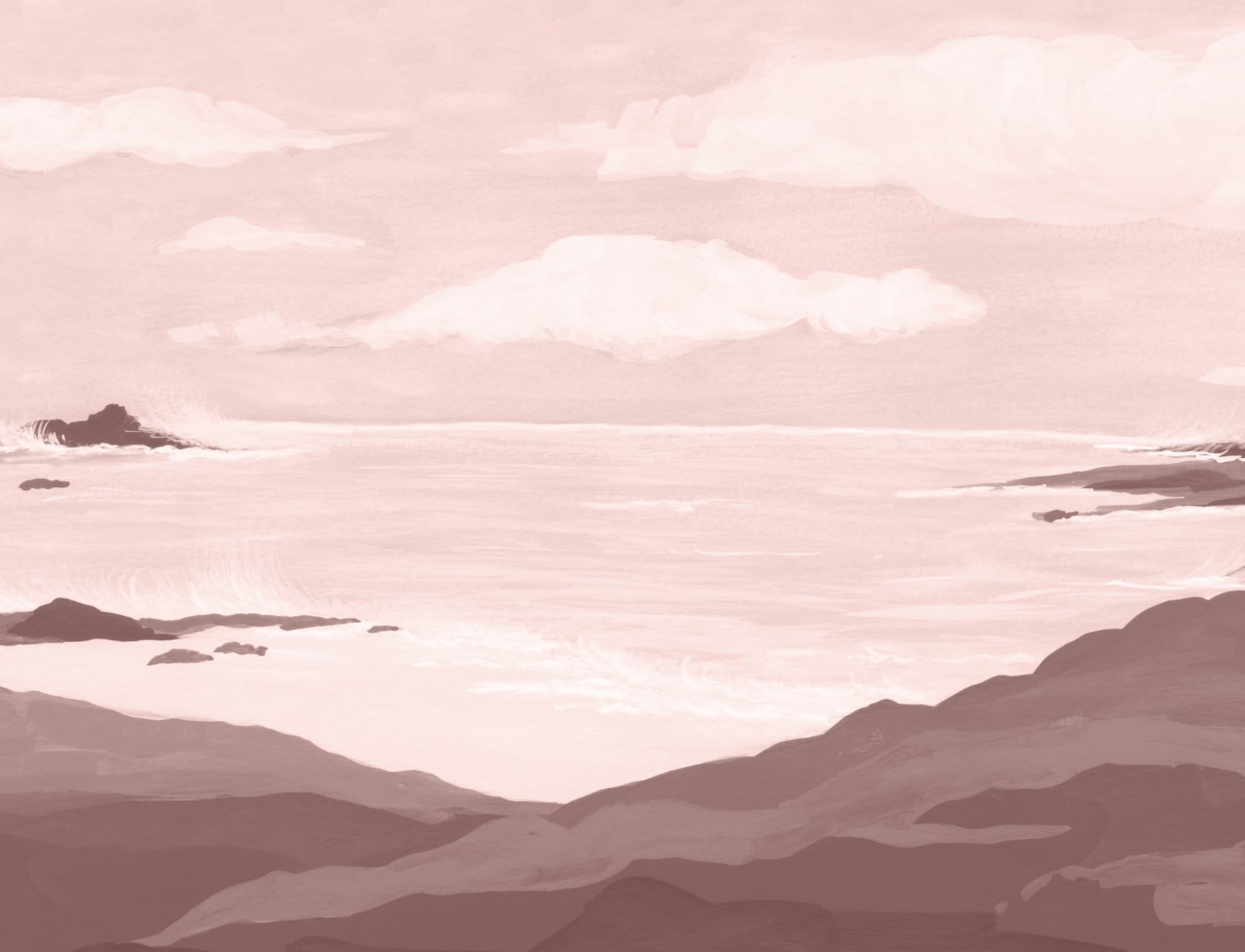 Pink Coastal Serenity Landscape Wallpaper Mural