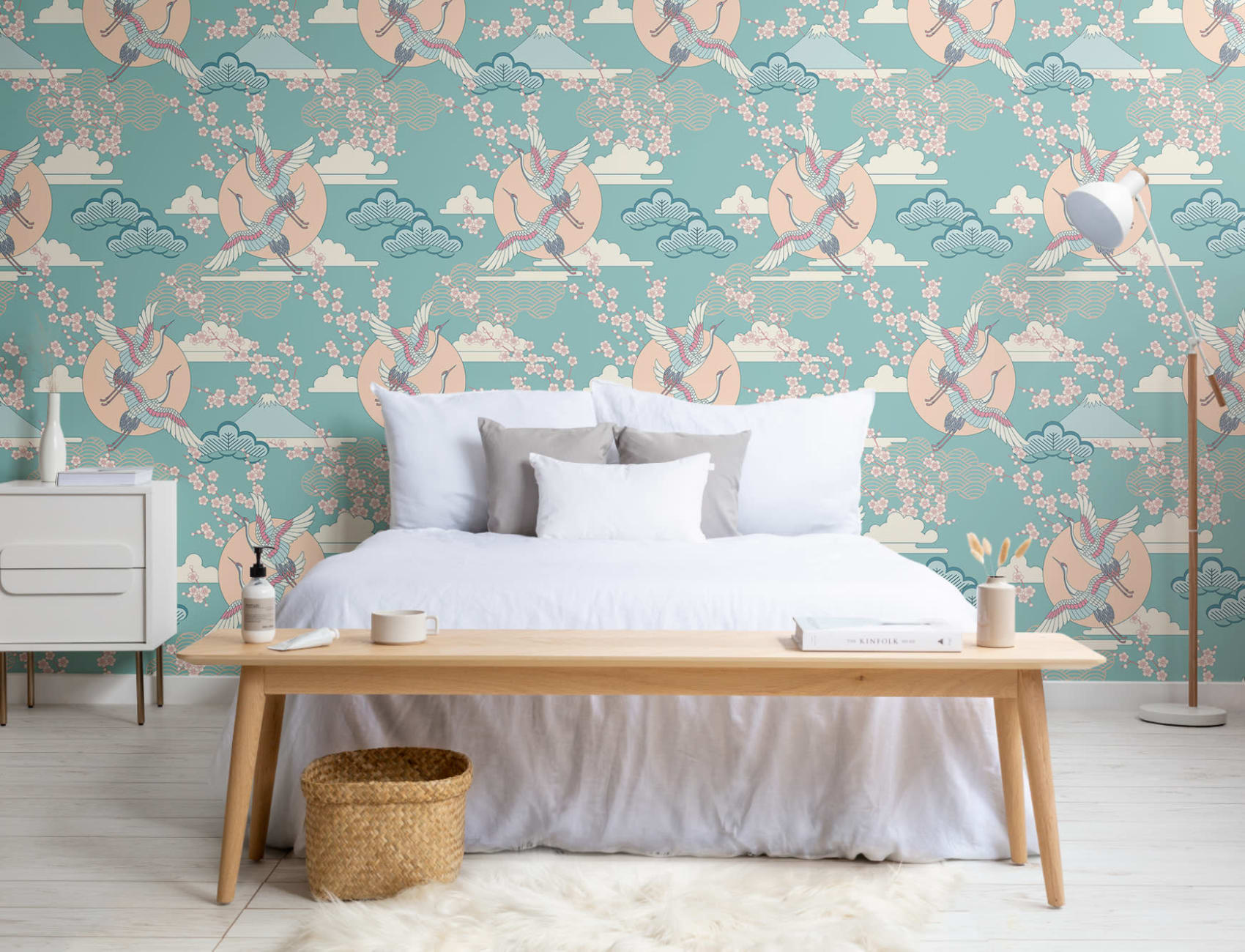 Green & Pink Oriental Sky Wallpaper Mural