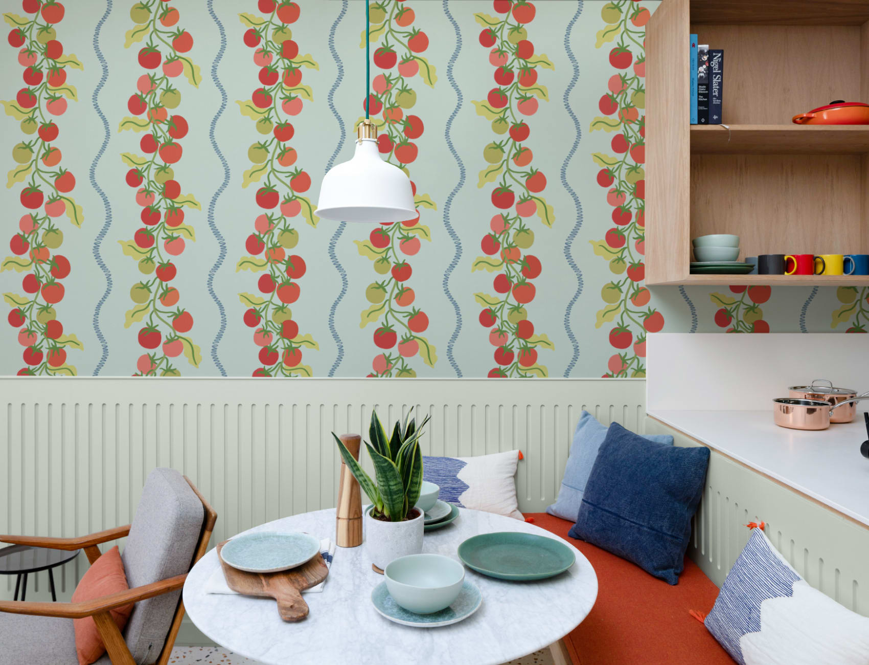 Blue Vine Tomato Botanical Striped Mural