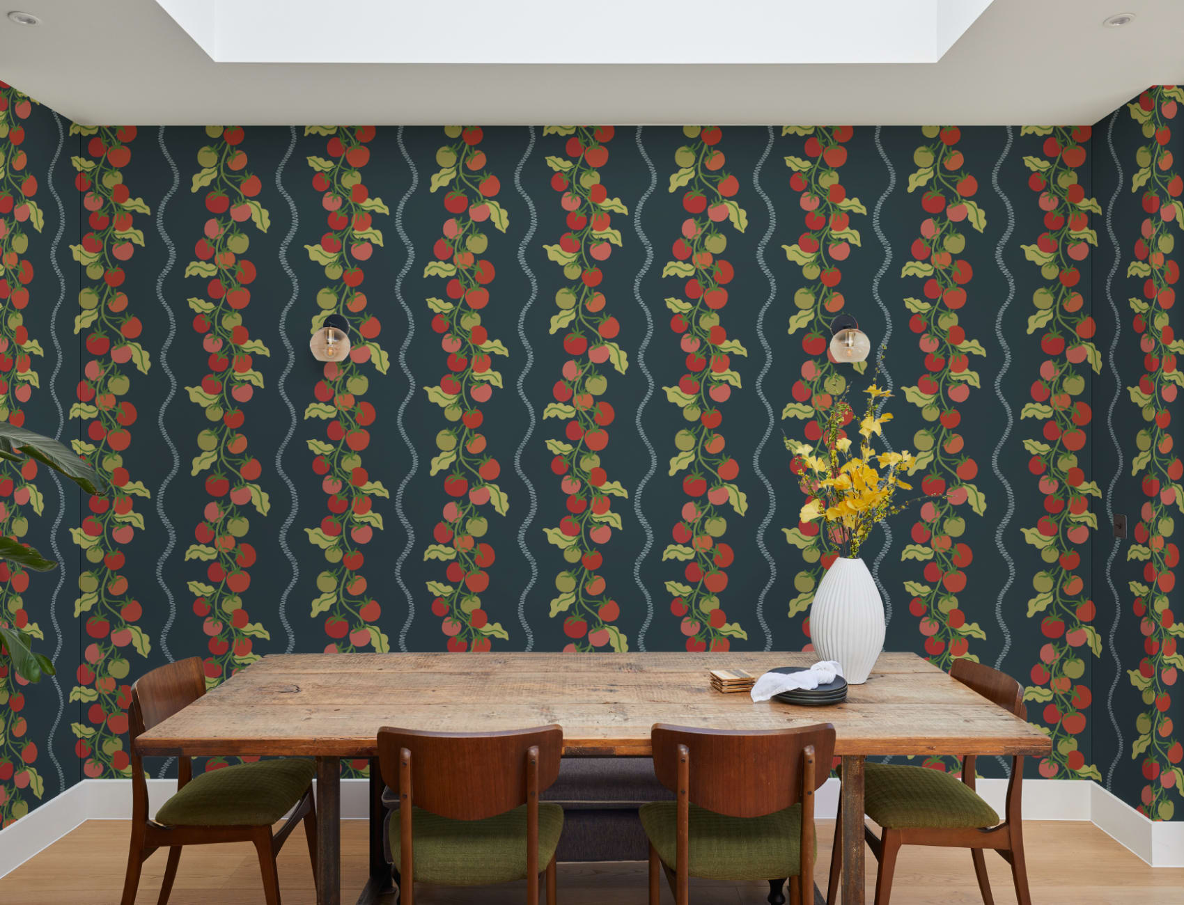 Dark Vine Tomato Botanical Striped Mural