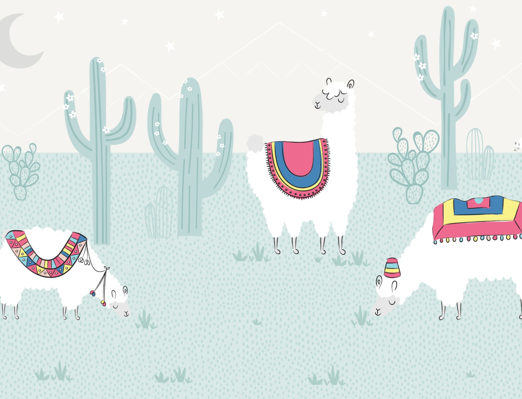 Cool Blue Exotic Llama Cactus Wallpaper Mural