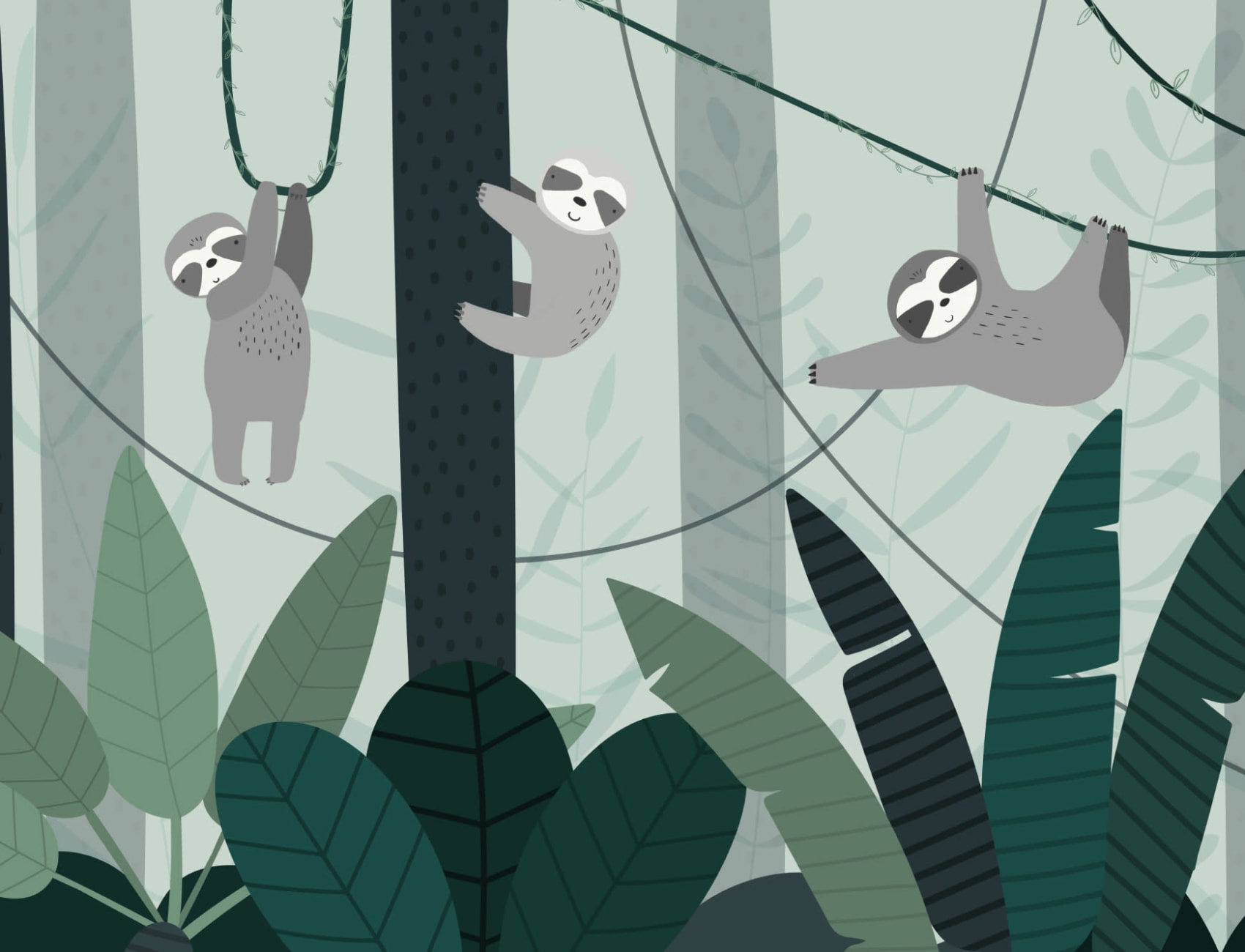 Cute Illustrated Sloth Wallpaper Mural