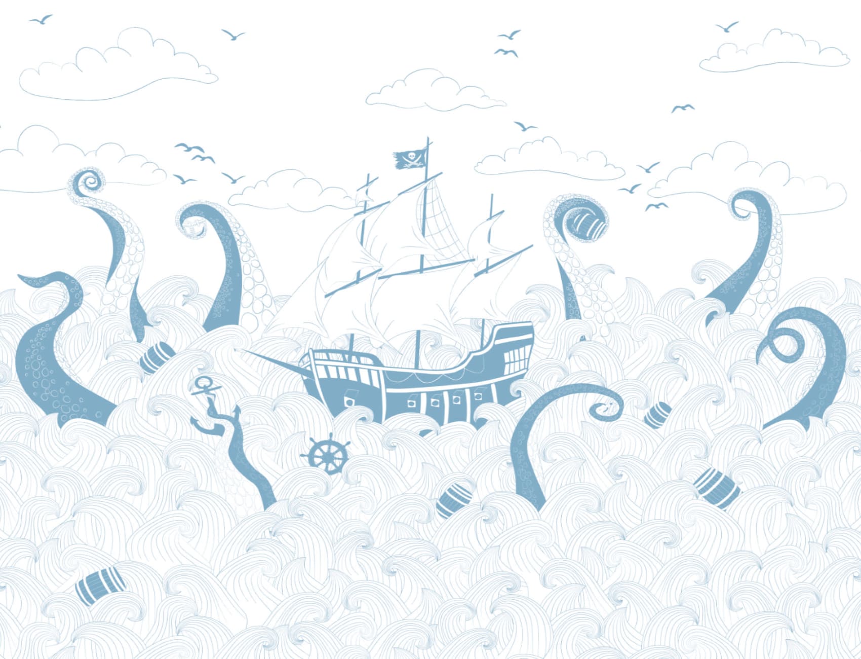 Fototapete Piratenschiff Blau-Weiß