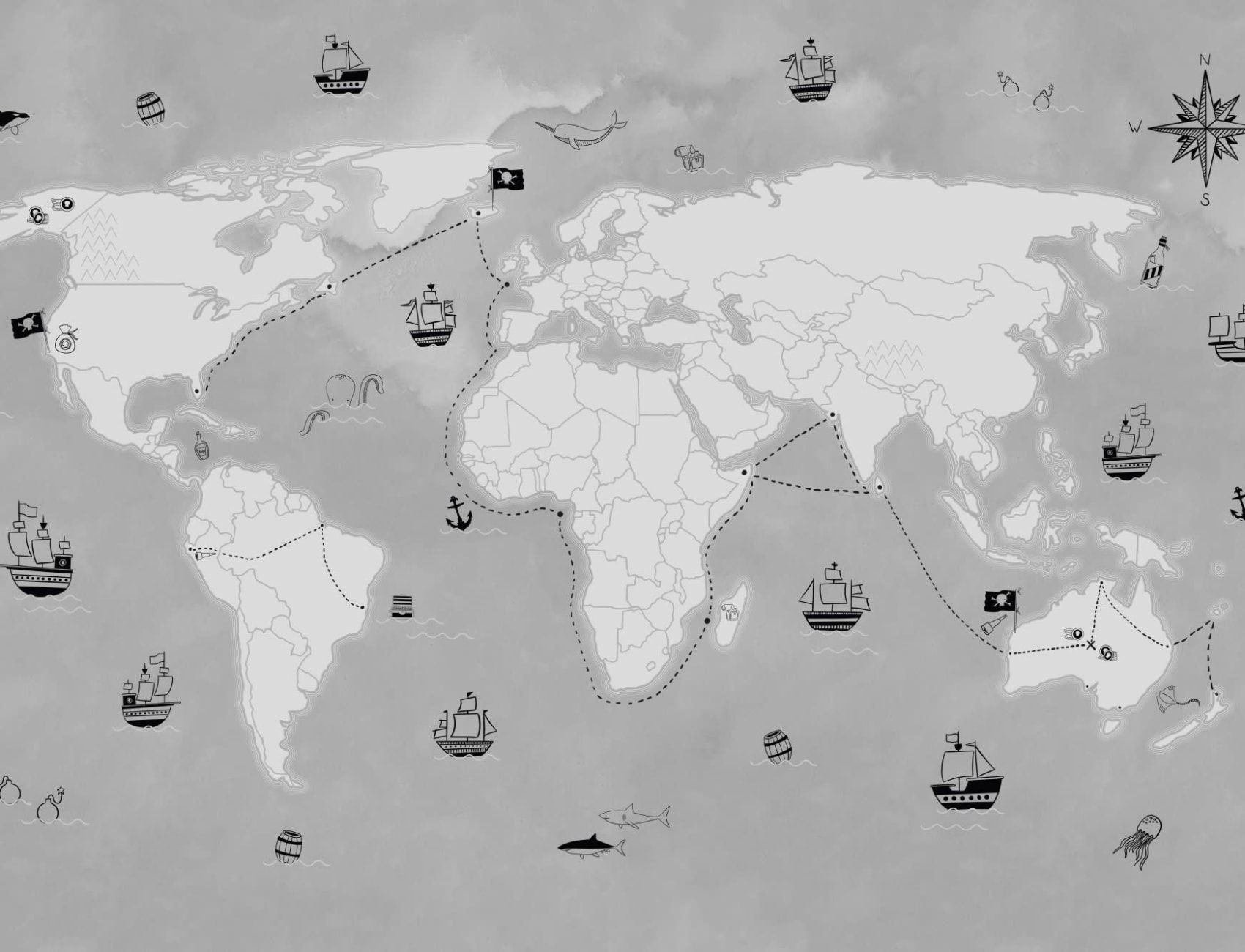 Carta da Parati Grigia con Mappa del Tesoro dei Pirati
