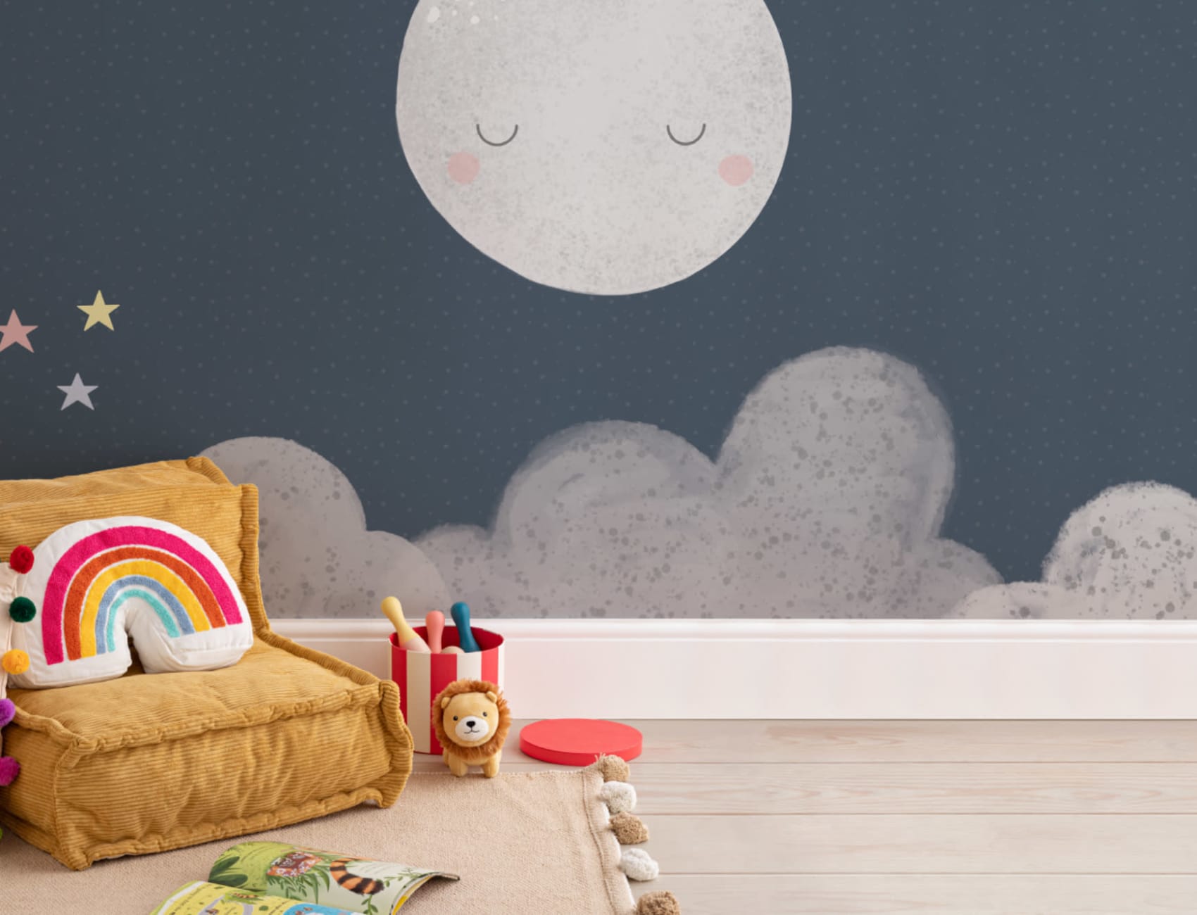 Kids Cute Navy Night Sky Moon Wallpaper Mural
