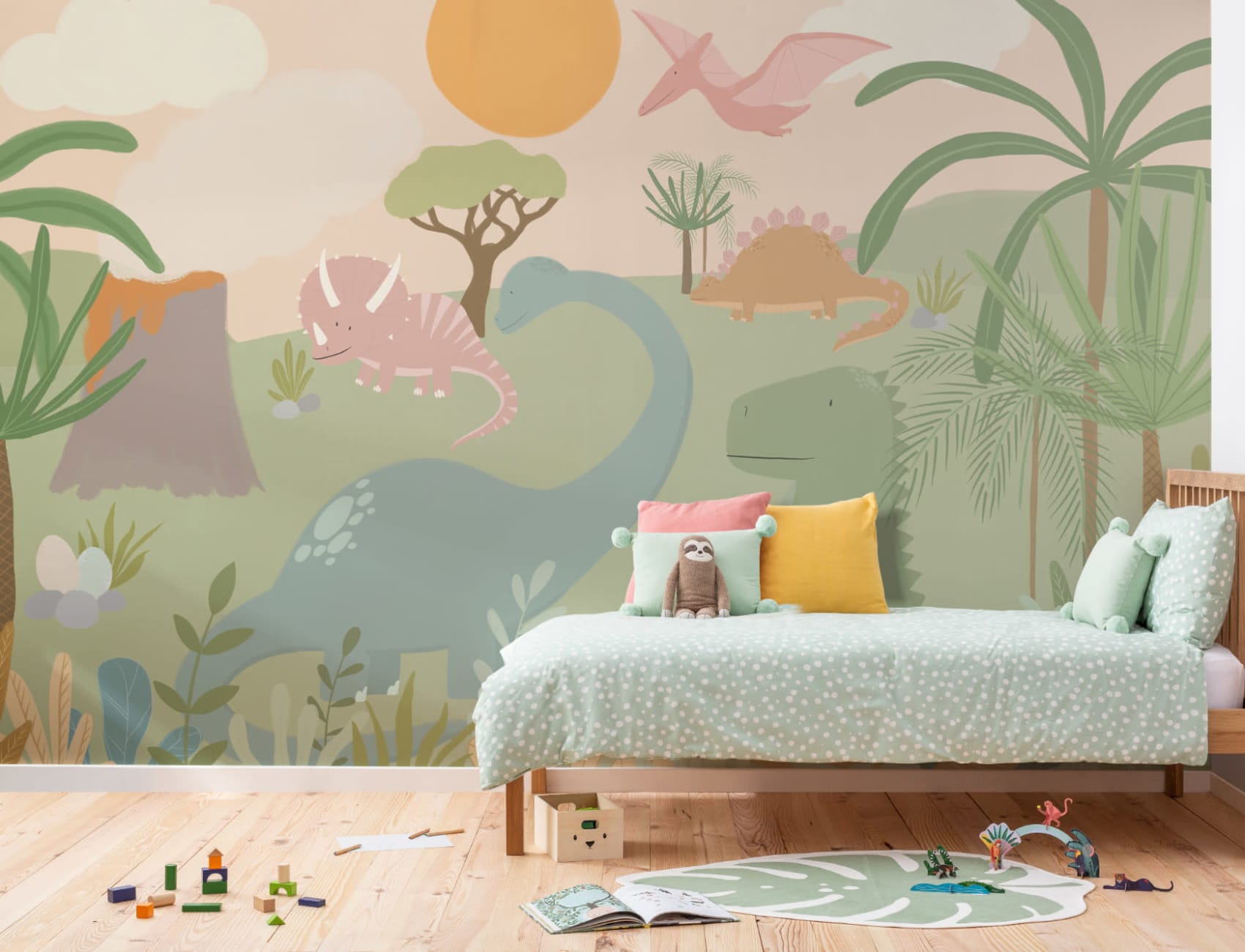 Kids Cool Cartoon Dinosaur Landscape Wallpaper Mural