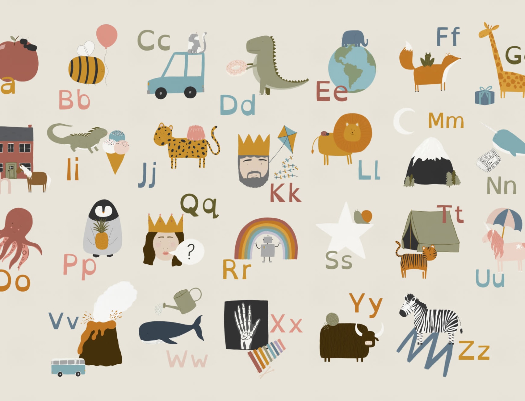 Kids Fun Educational Illustrated Alphabet Wallpaper Mural