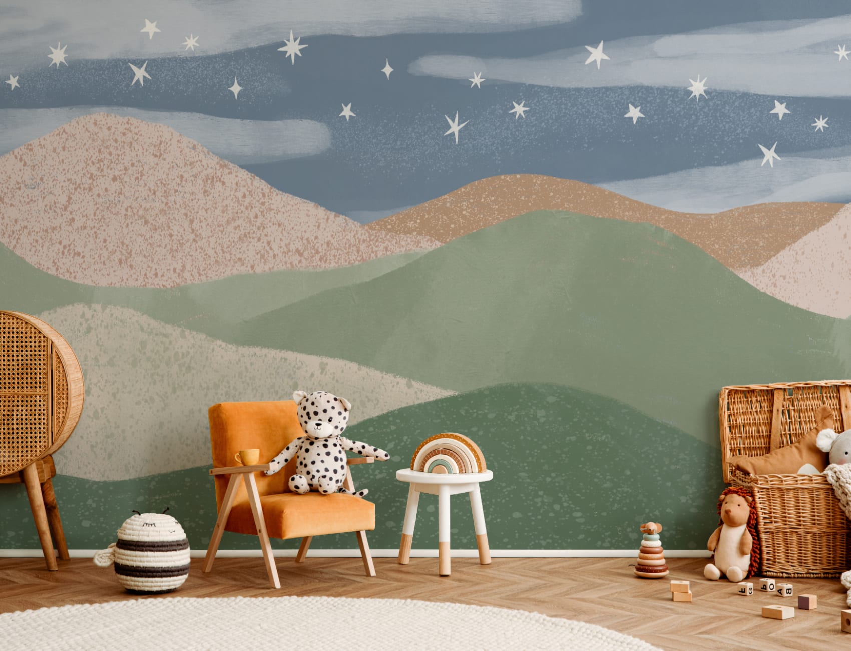 Blue Celestial Kids' Dreamy Nightscape Landscape Mural