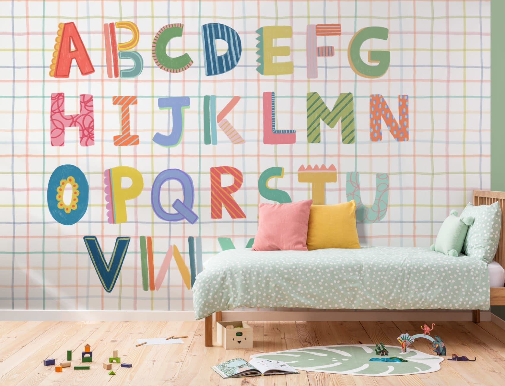 Colorful Kids Alphabet Grid Mural
