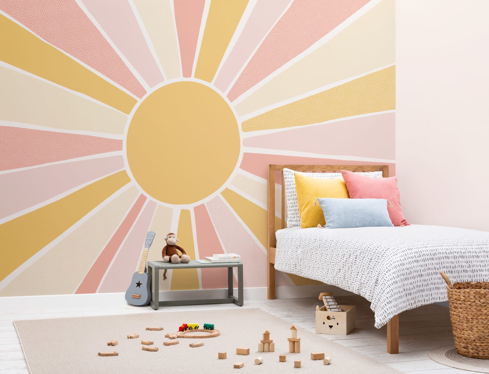Mural infantil Boho Block Sunshine rosa