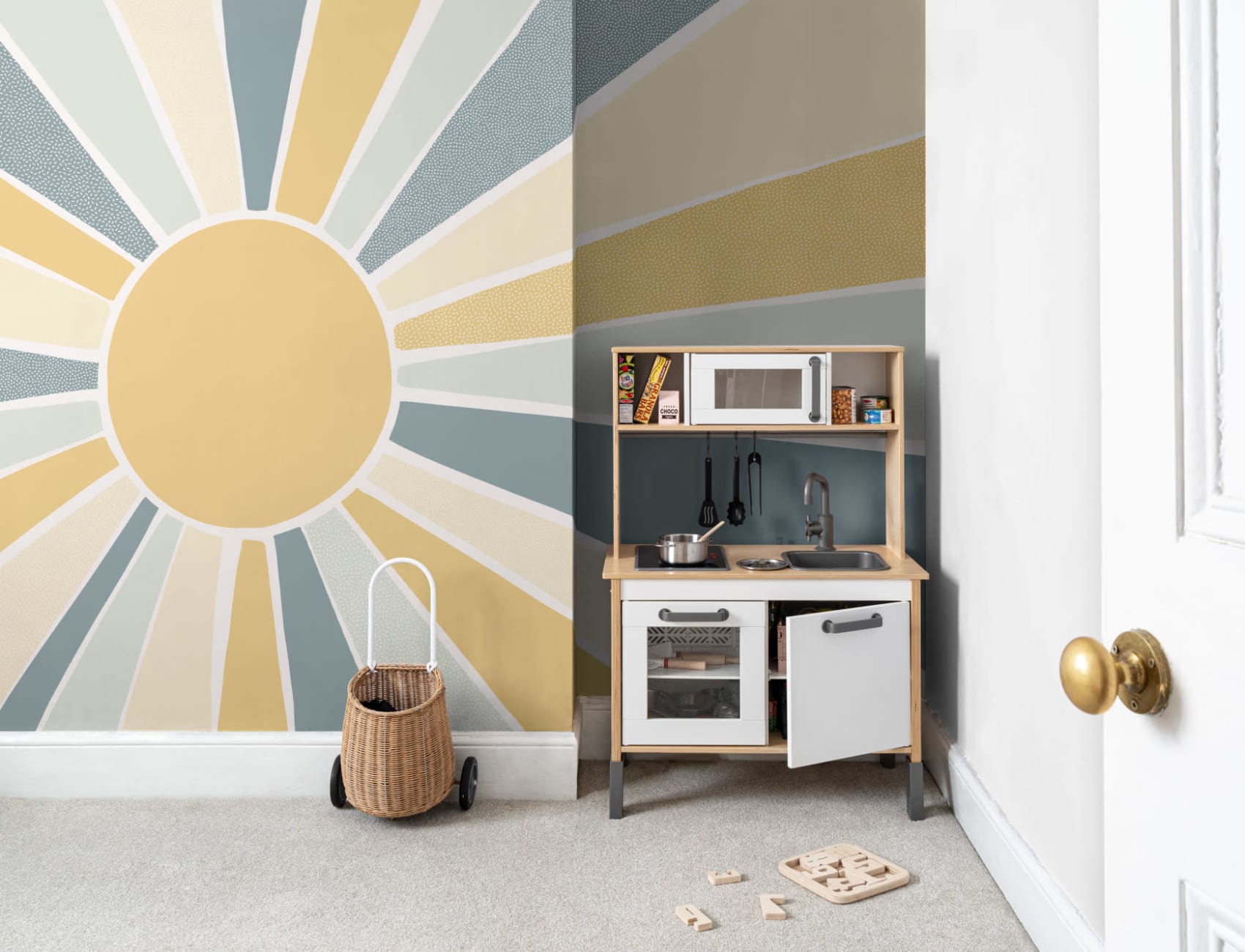 Kids Blue Boho Block Sunshine Mural