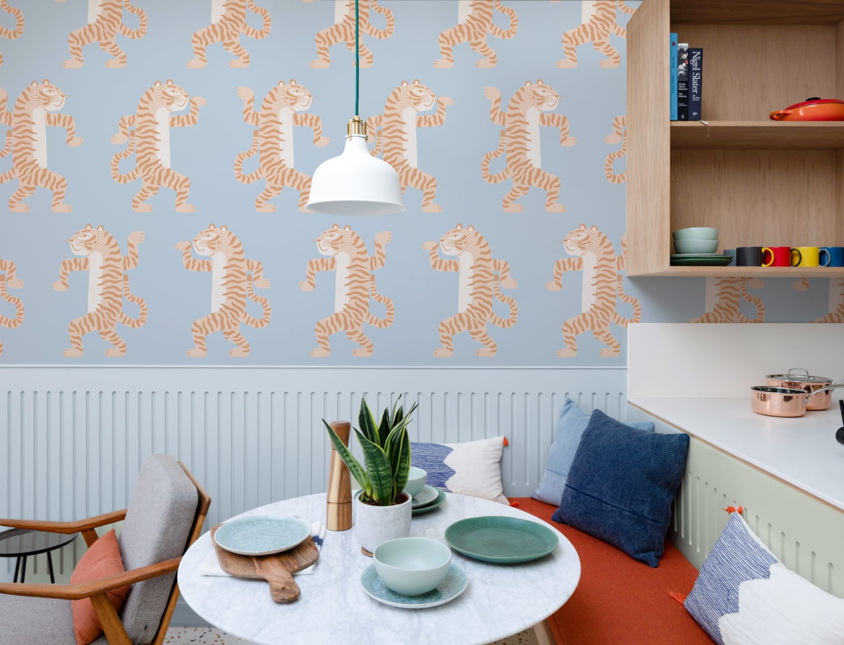 Orange & Blue Dancing Tiger Mural