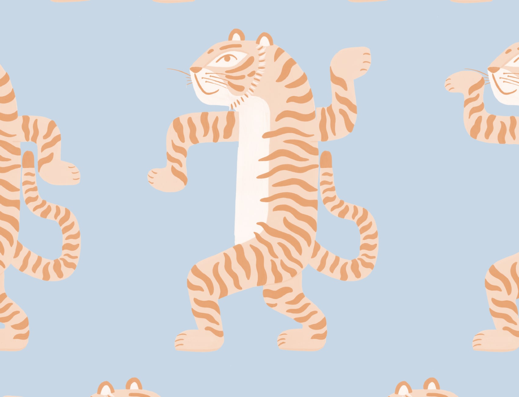 Orange & Blue Dancing Tiger Mural