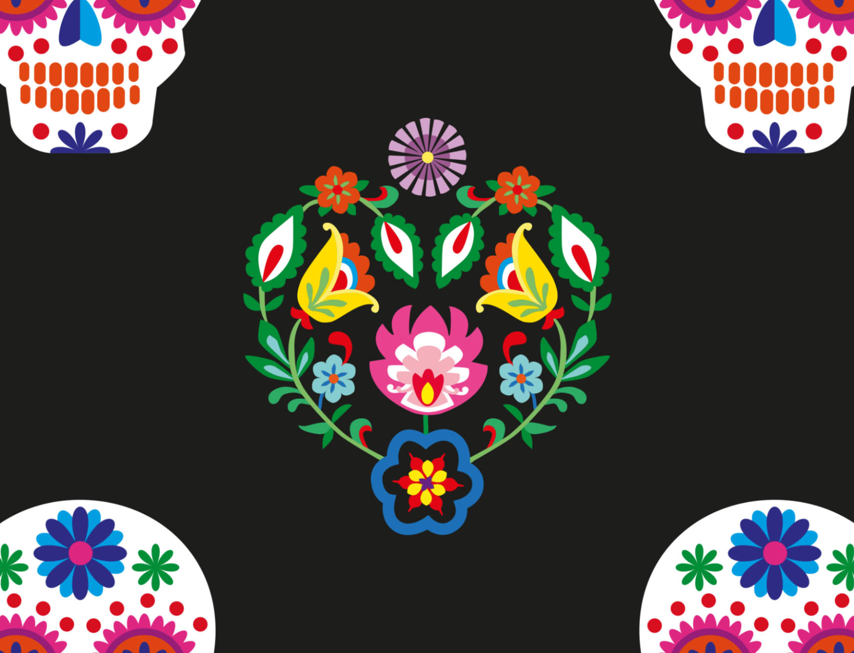 Papier Peint Floral Motif Tête de Mort en Sucre