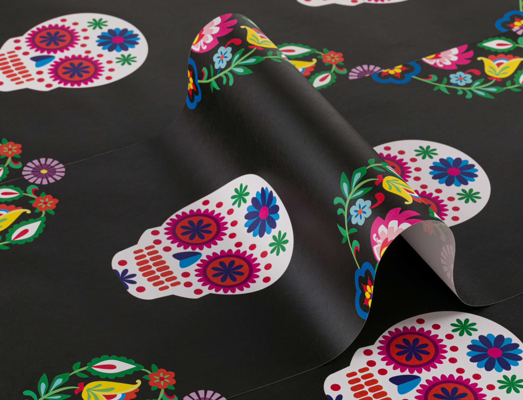 Papier Peint Floral Motif Tête de Mort en Sucre