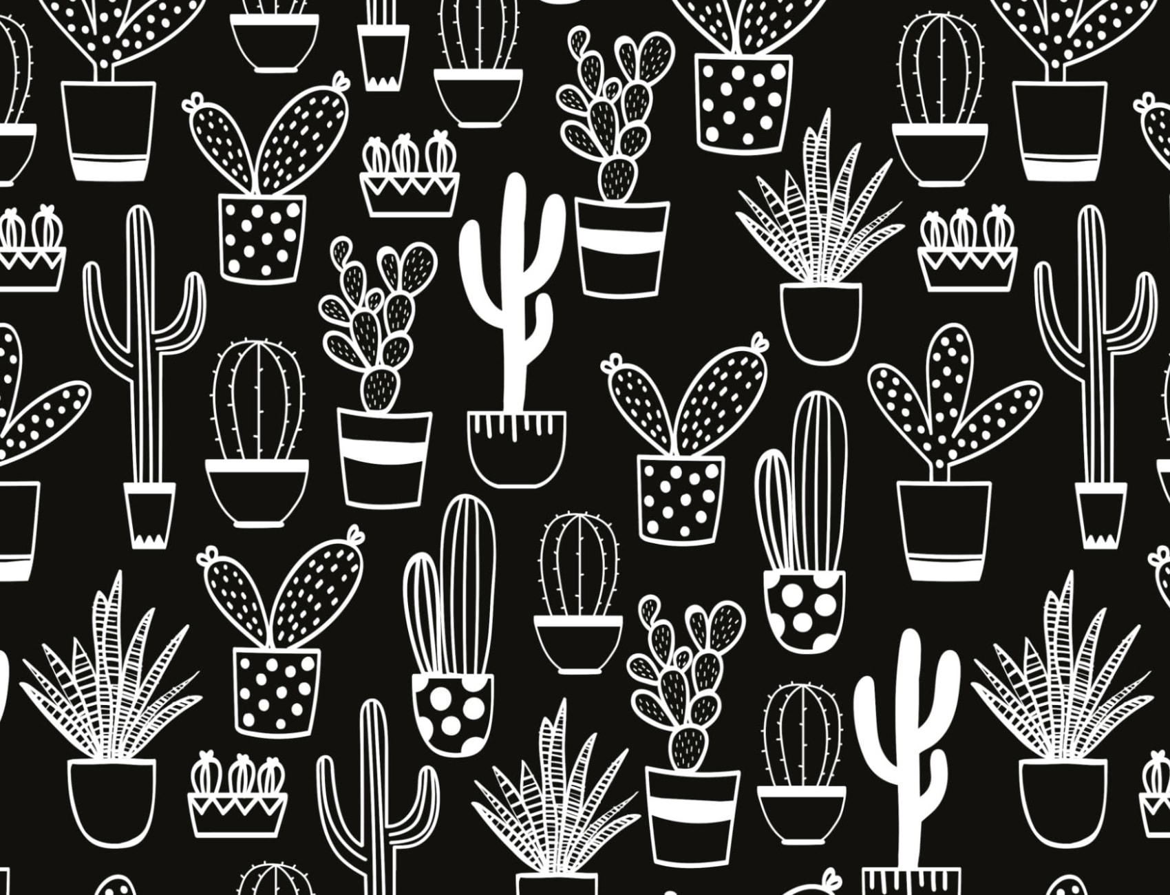 Naïve Cactus Black & White Repeat Pattern Wallpaper