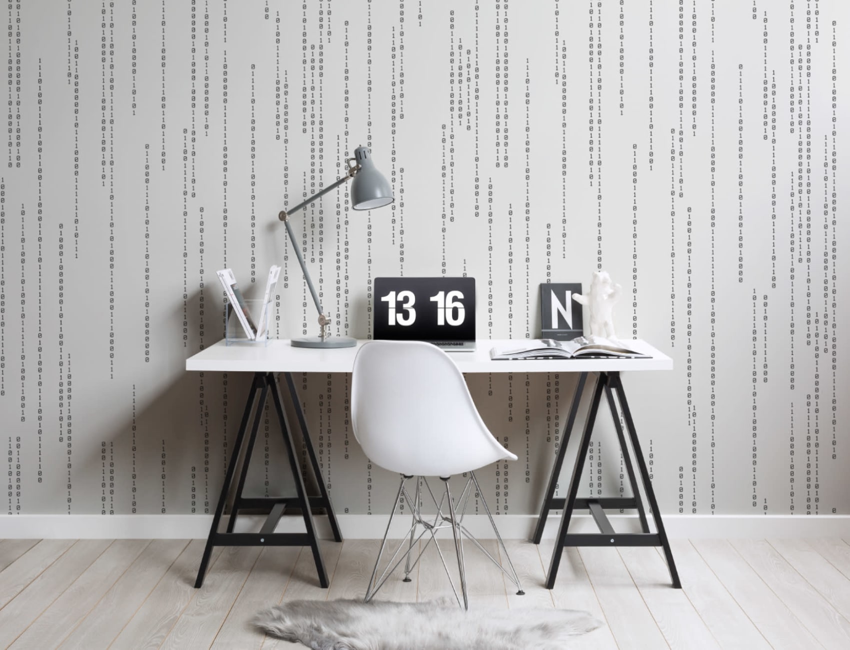Binary Code Black & White STEM Pattern Wallpaper Mural