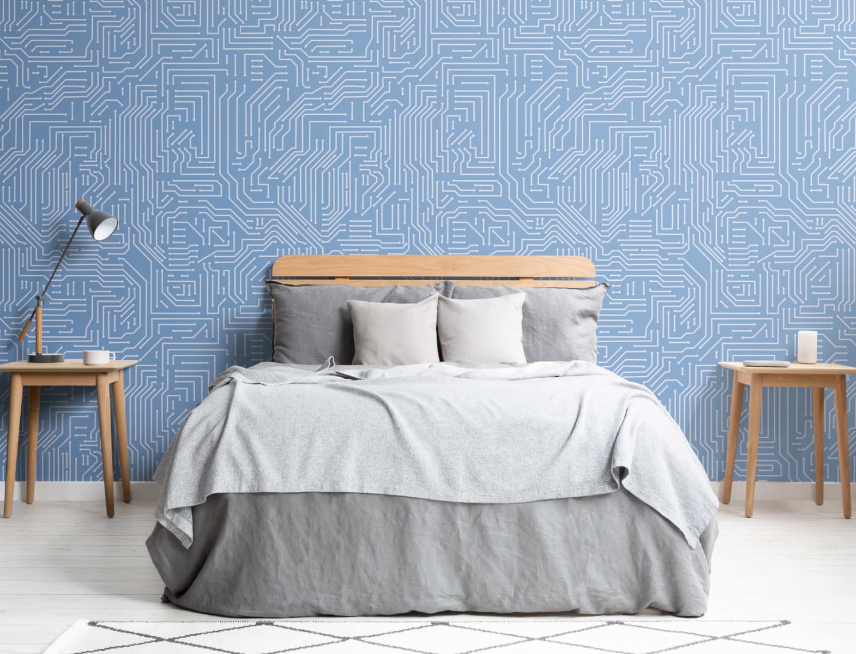 Blue Computer Circuit Board Pattern Wallpaper Mural
