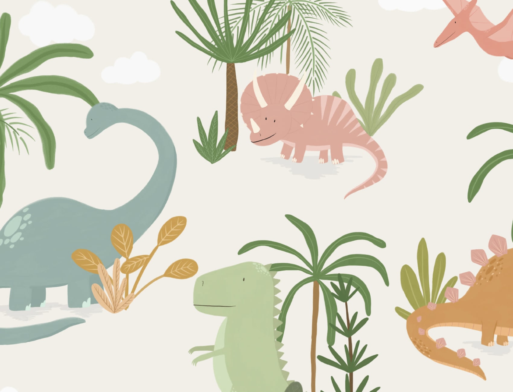 Niedliche Kinder Cartoon Dinosaurier Mustertapete