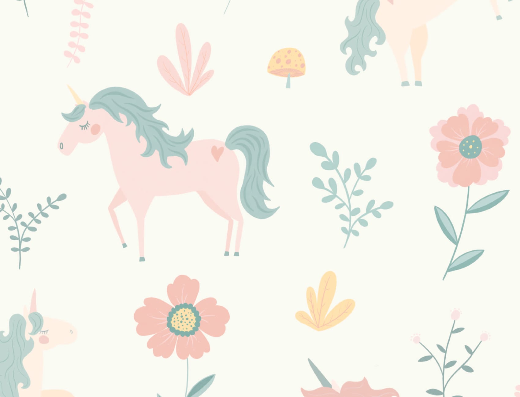Pastell Unicorns och blommor Upprepa mönster tapet
