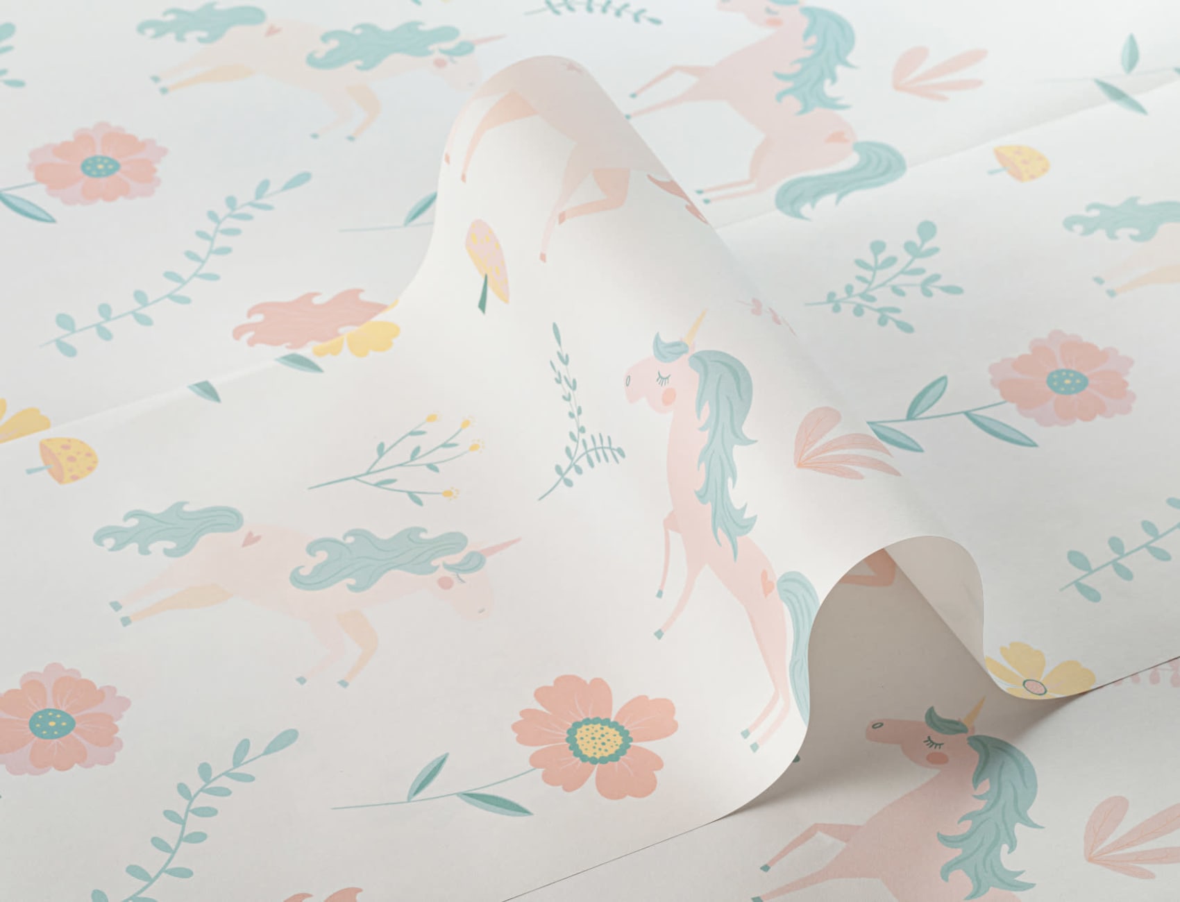 Pastell Unicorns och blommor Upprepa mönster tapet