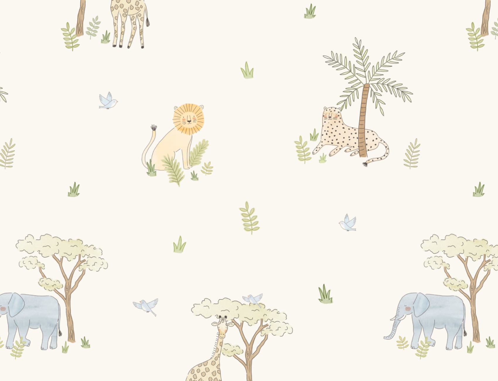 Ilustrowana kolorowa tapeta zwierzęta safari