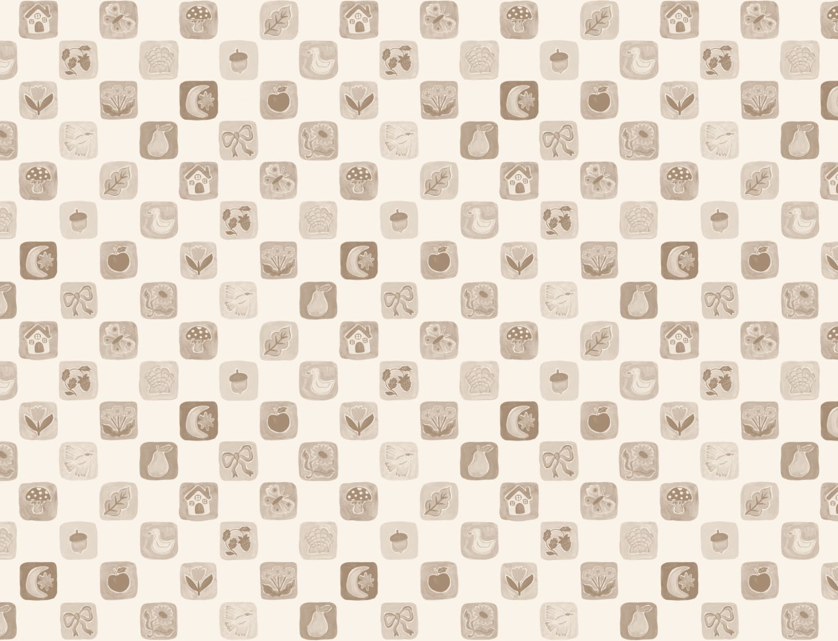 Neutral Checkered Kids' Patchwork Pattern Mural
