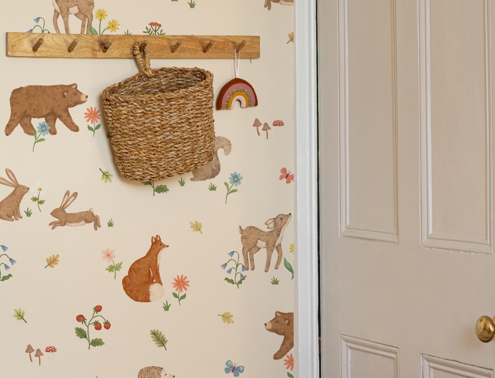 Beige Kids Cute Woodland Animals Mural