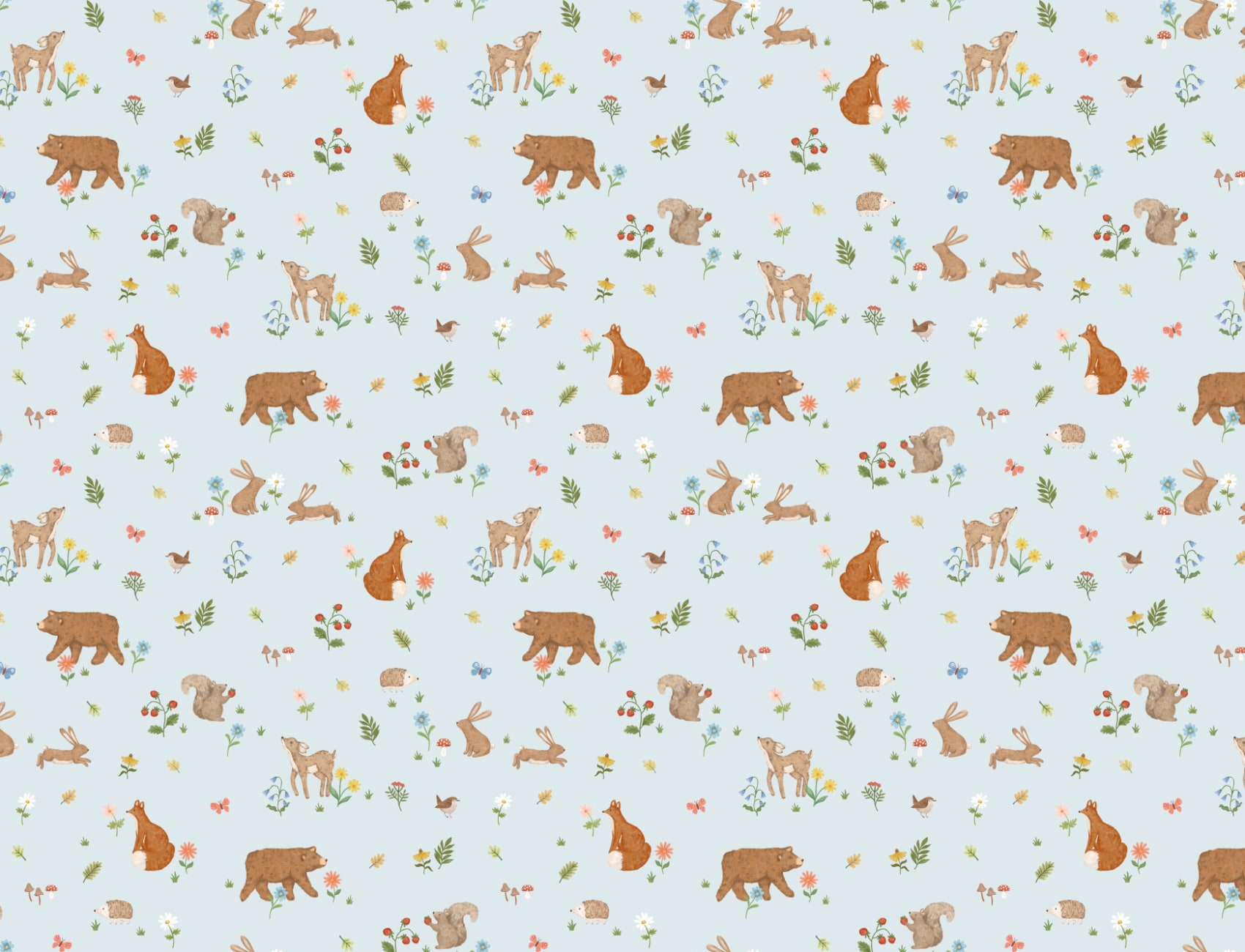 Albastru copii drăguț Woodland animale murale