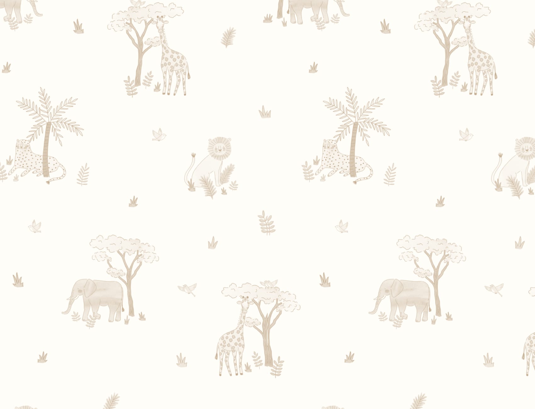 Papel pintado neutro ilustrado con animales de safari de colores