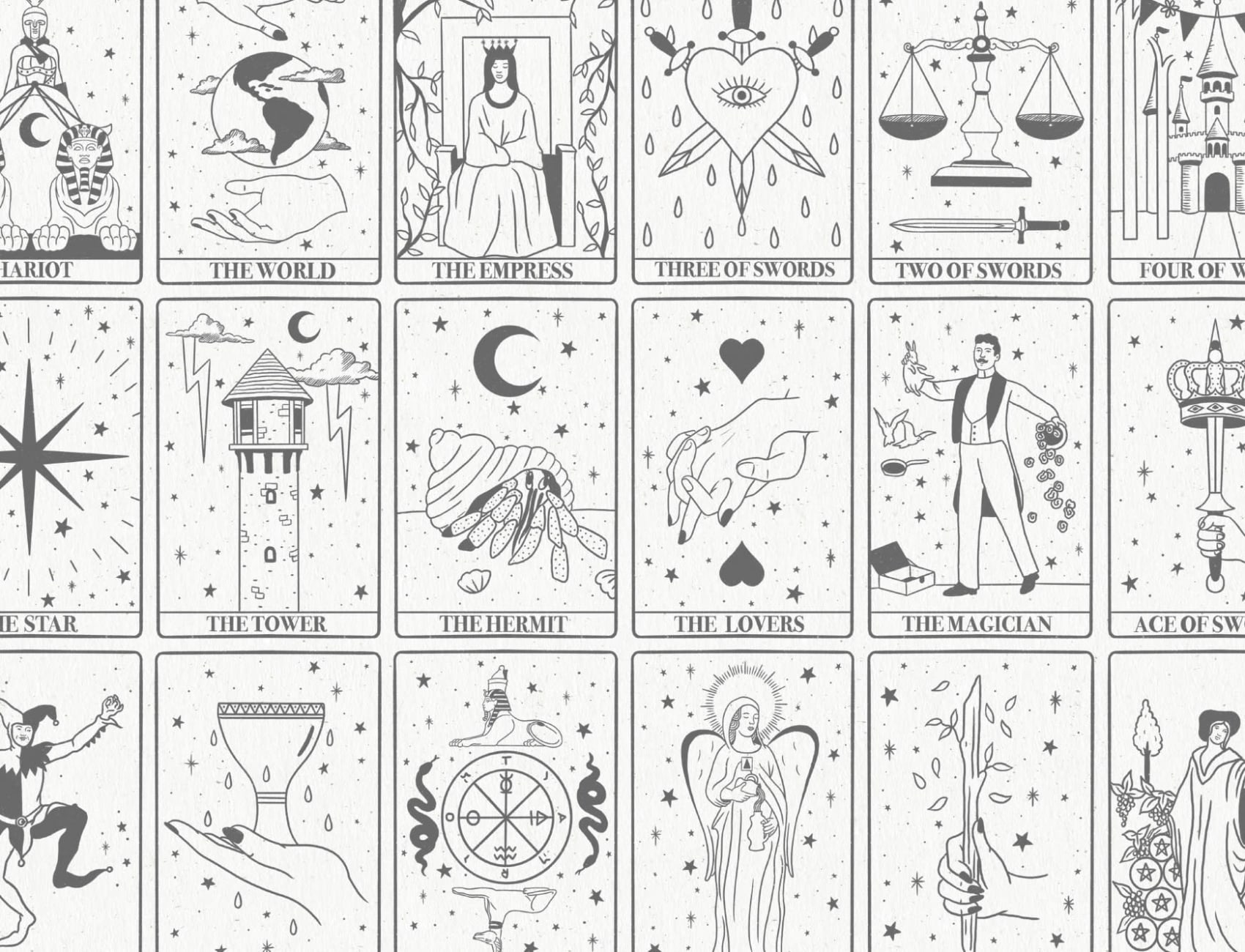 Black & White Tarot Card Pattern Wallpaper Mural