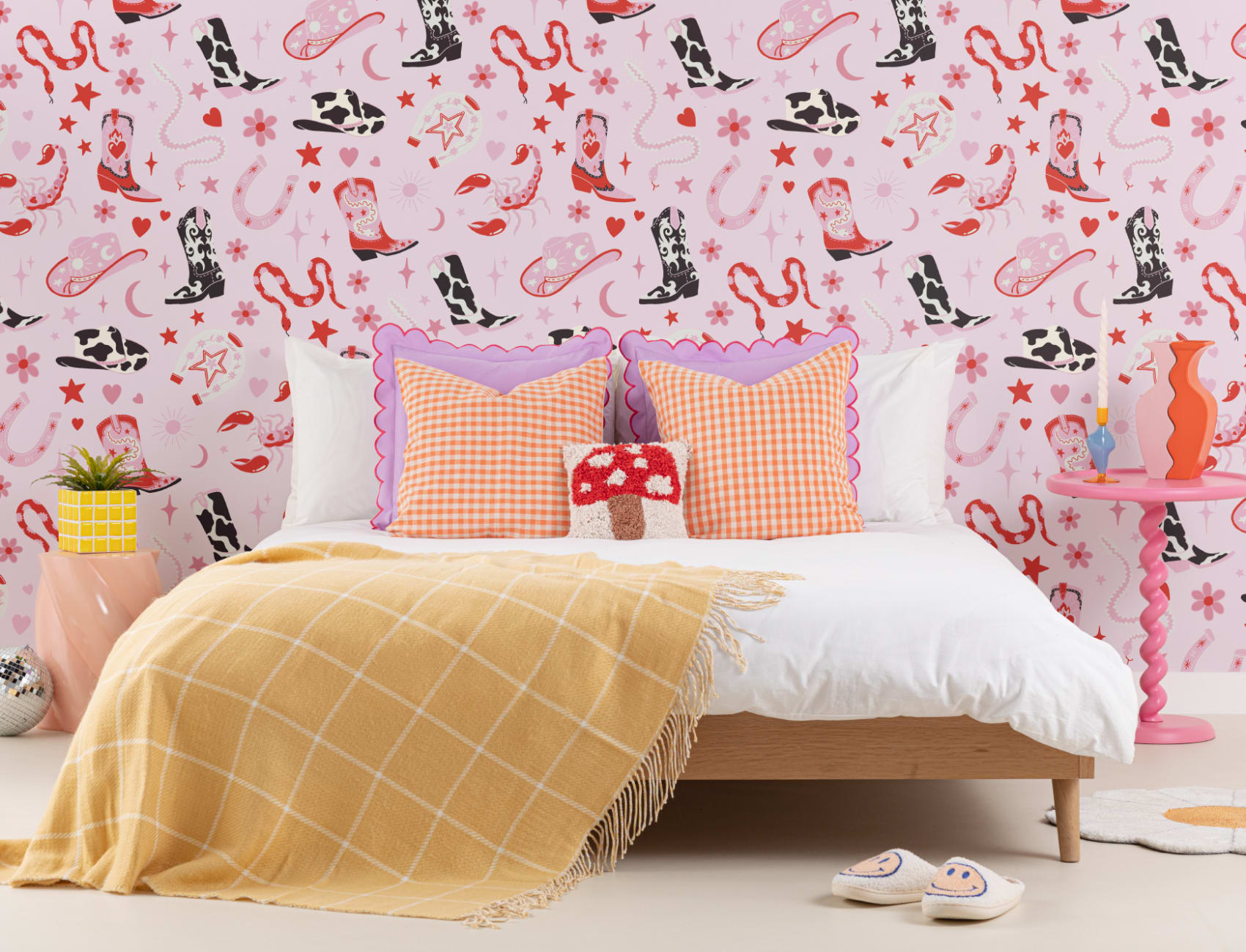 Vaaleanpunainen Western Motif tapetti