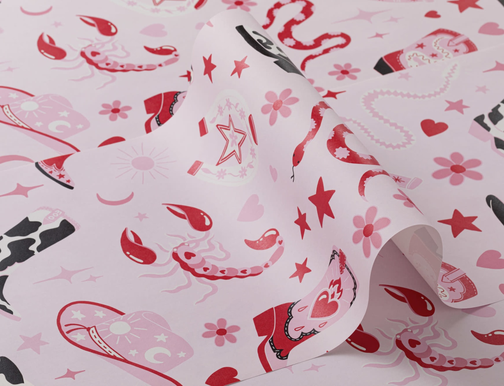Vaaleanpunainen Western Motif tapetti