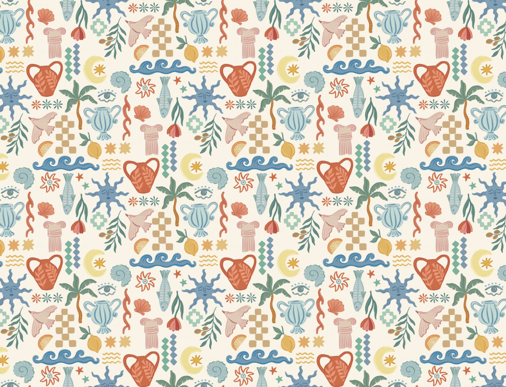 Bright La Dolce Vita Mediterranean Print Mural