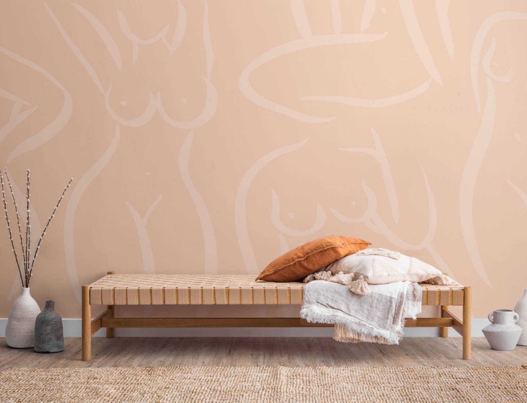 Peach Fuzz Nude Woman Figure Drawing Wall Mural
