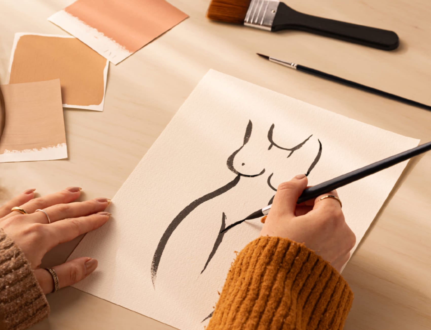 Peach Fuzz Nude Woman Figure Drawing Wall Mural